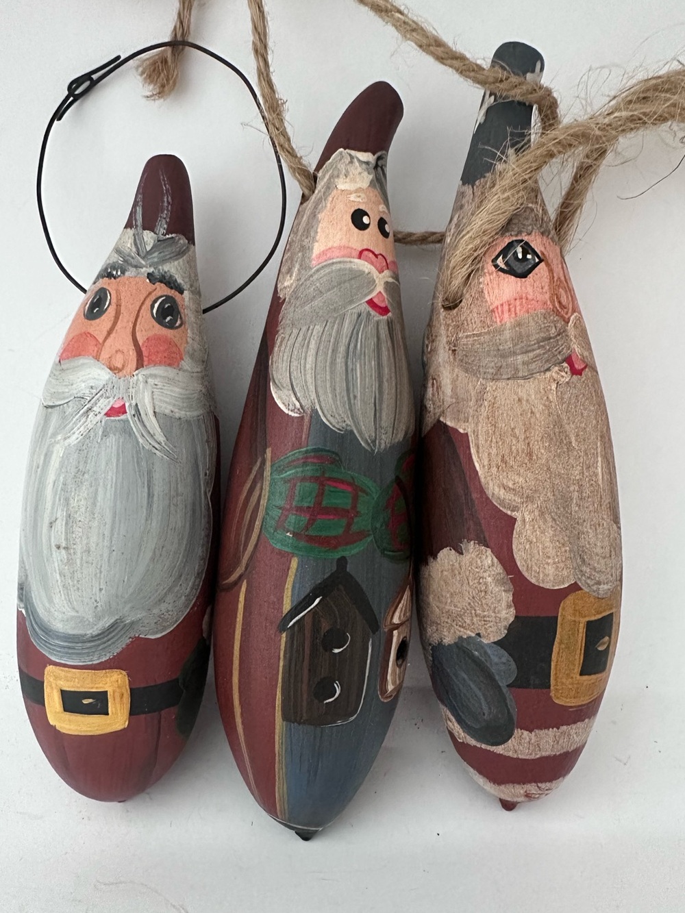 3 Vintage Hand Painted Christmas Gourd Santa Claus Kentucky Country